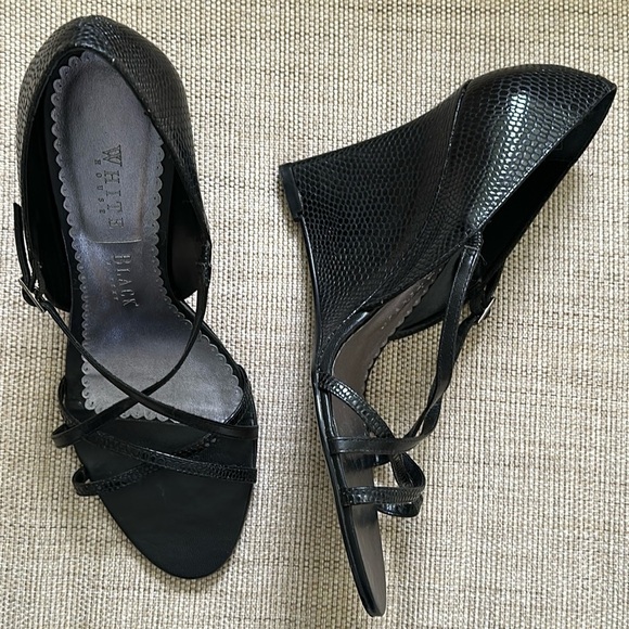 WHBM Heeled Sandals Embossed Leather Strappy Open Toe Wedges Side Buckle - Picture 4 of 14